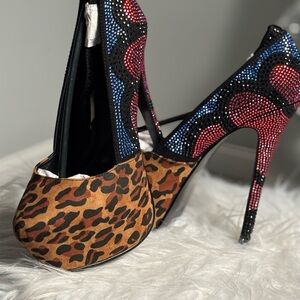 Leopard and Rhinestone Stiletto Heels